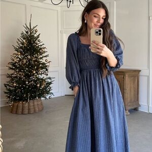 Neuflora Blue Smocked Sundress With Pockets